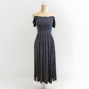 Kimchi Blue Smocked Blue Floral Midi Summer Dress Sz M Prairie Cottagecore